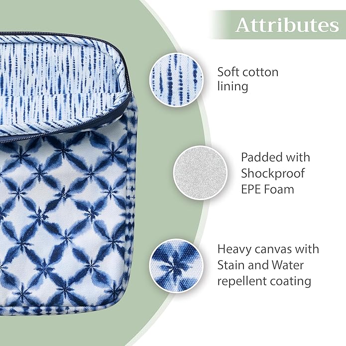 Maison d'Hermine Laptop Bag with Pocket Upto 15.5 inch Stain and Water Repellent Cotton Canvas Spring Summer (Shibori)