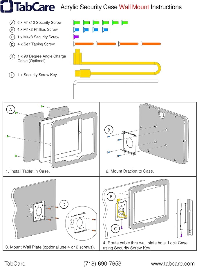 TABcare Anti-Theft Acrylic VESA Enclosure for Apple iPad Pro 13" 2024/2025 M4/M5 with Wall Mount Kit & 90-Degree Angle USB C Cable (iPad Pro 13" 2024, Clear)