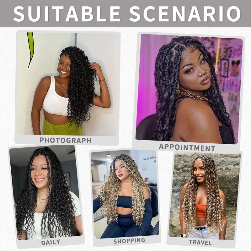 18 Inch 7 Pack Goddess Box Braids Bohemian Crochet Boho Box Braids With Curly Ends Pre-looped Crochet Braids Hair for Women Synthetic Braiding Hair Extensions,1B/530/350