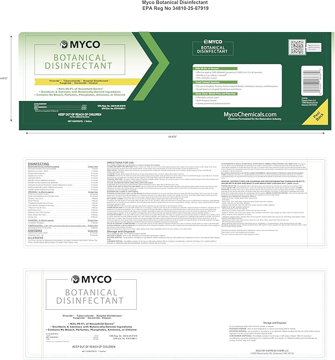 Myco Botanical Disinfectant Cleaner â Natural Plant-Based Ready-to-Use EPA-Registered Disinfectant Spray for Mold, Mildew, Germs, Bacteria & Viruses â Safe for Home & Commercial Use, 4 Gallon