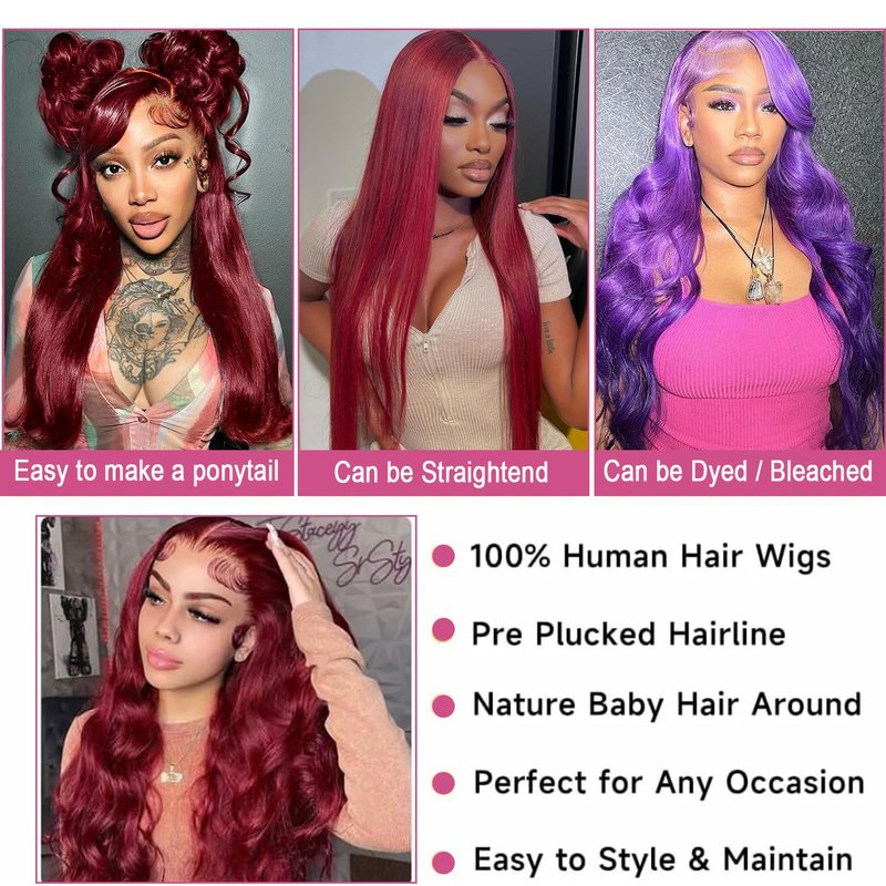 Smabuity 13x6 Body Wave Lace Front Wigs Human Hair Pre Plucked, 180% Density HD Transparent Glueless Lace Frontal Wigs with Baby Hair for Women, 12.2 Inch D