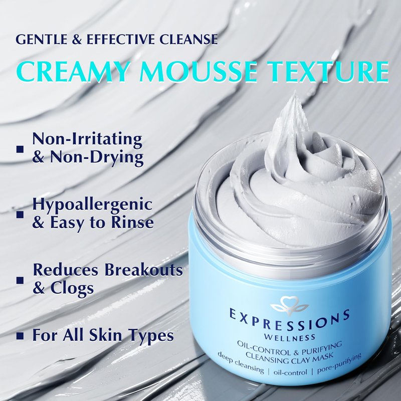EXPRESSIONS WELLNESS Clay Mask for Face: Deep Cleansing Pore, Dead Sea Mud Mask with Salicylic Acid, Oil-Control, Reduces Acne – for Sensitive, Oily & Acne-Prone Skin, 4.06 Oz