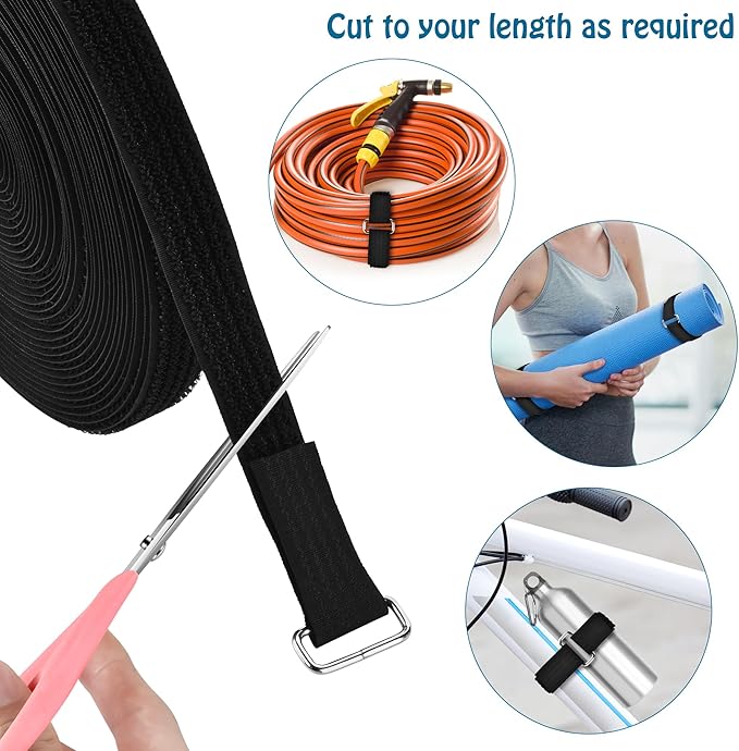 Nettbe 1"x39.4ft Hook and Loop Straps with 60 Buckles Adjustable Cut-to-Length Cable Ties Roll- Reusable Nylon Fastening Tape Cable Straps for Storage or Organization (1in x 39.4ft)