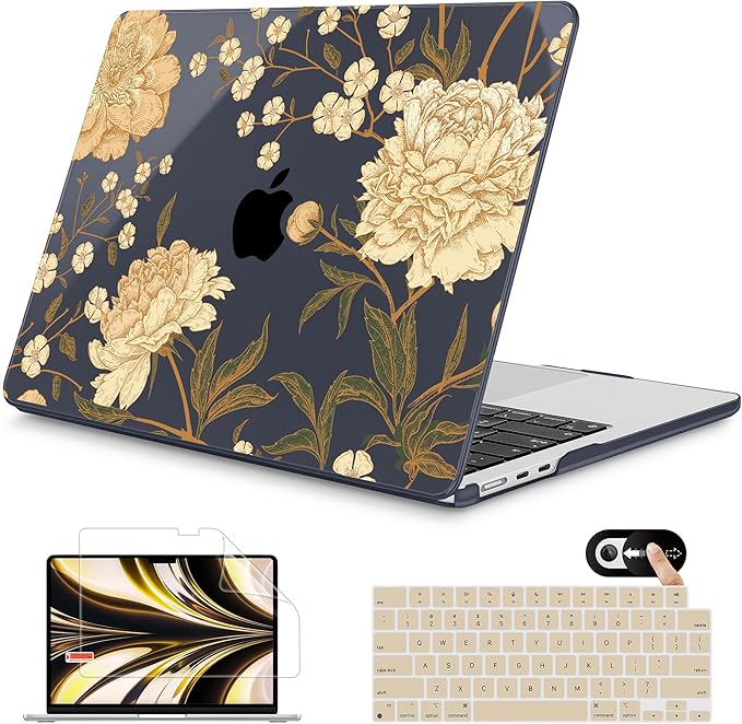 Mektron for 2026 MacBook Air 13-inch M5 Laptop Case A3449 with 13.6-inch Liquid Retina Display Fits 2025 A3240 M4 2024 A3113 M3 2023 A2681 M2 Printed Shell for MacBook Air 13.6", Peony Flowers C186