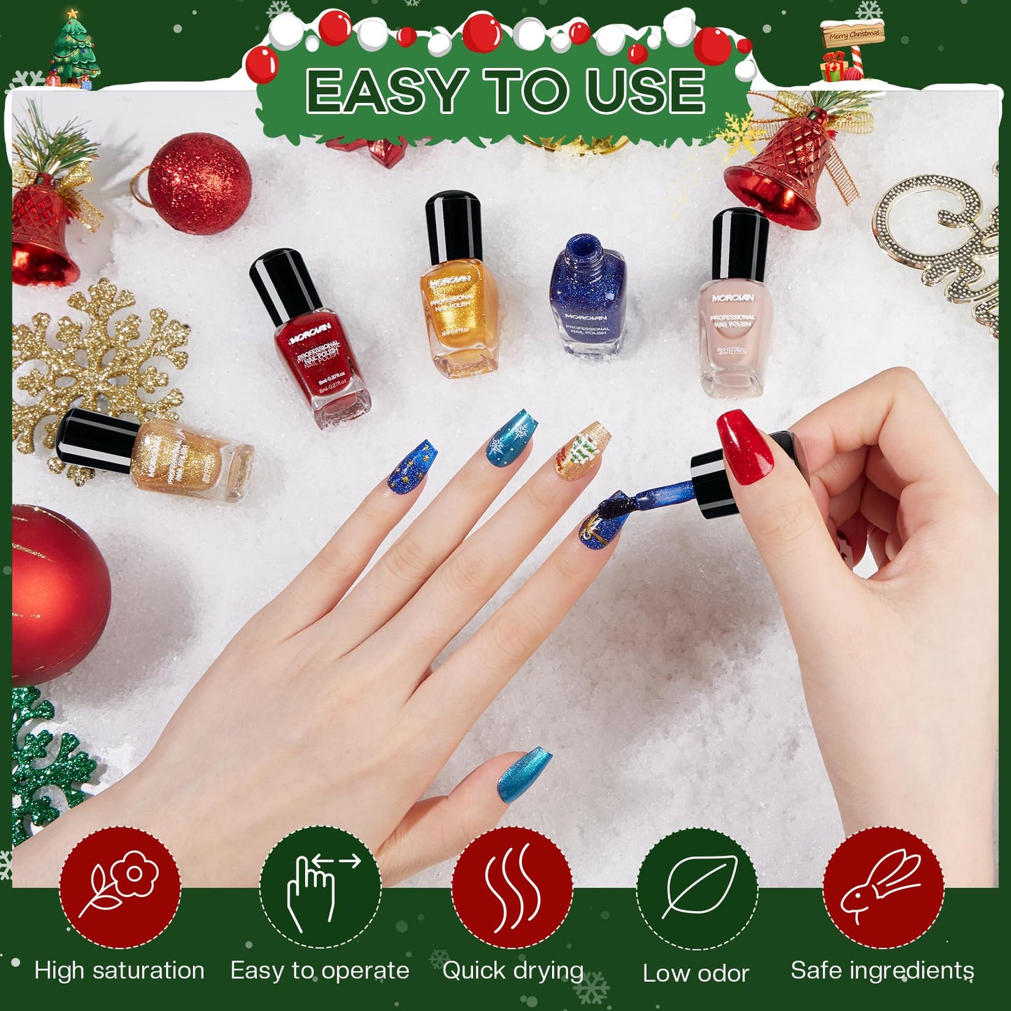 Morovan Christmas Nail Polish Set: 2026 Glitter Gifts Ideas Red Green Gold Silver Fingernail Polish Kit Winter Quick Dry Regular Nail Polish Pack Manicure for Women Girls Holiday Party