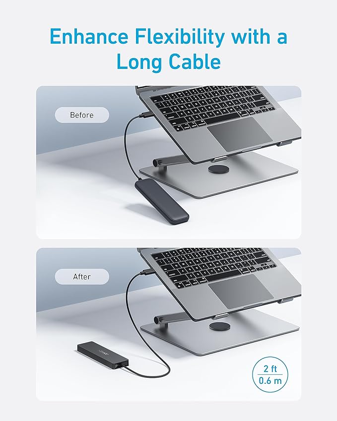 Anker USB C Hub 4 Ports, Multiple USB 3.0 Hub with 5Gbps Data Transfer, Extender for Type C Port Laptop, PC, Desktop and More (2 ft USB-C Connector, Charging Not Supported)