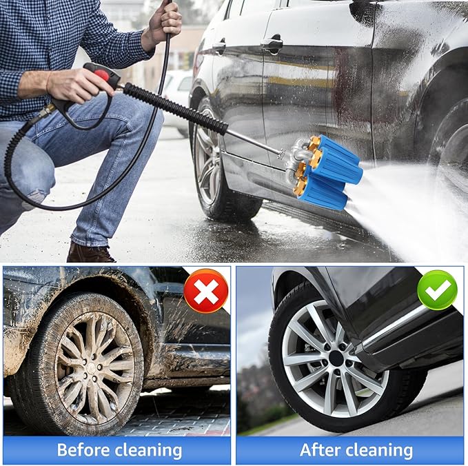 4 in 1 Quad Turbo Nozzle Pressure Washer Aluminum Alloy 4000 PSI Swivel Nozzle with 1/4 Inch Quick Connector 360Â° Rotating Pressure Washer