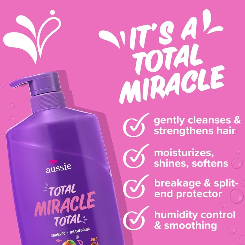 Aussie Total Miracle Shampoo - Paraben-Free Apricot & Macadamia Oil | 26.2 fl oz, Pack of 4