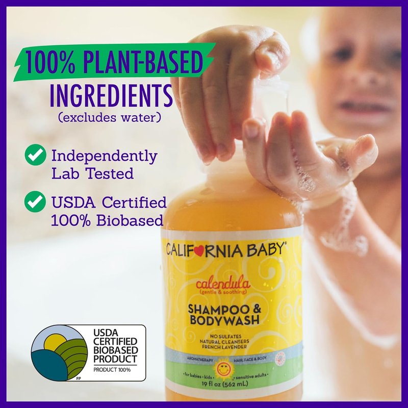 California Kids Shampoo & Body Wash - Soothing Calendula Formula | Hypoallergenic Lavender Scent | 19 oz