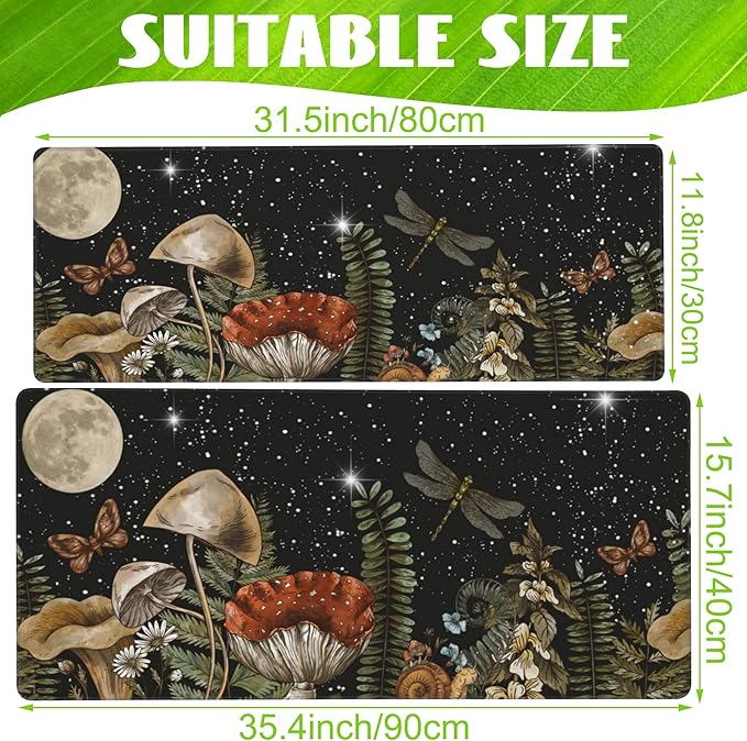 Eflxamz Large Gaming Mouse Pad for Desk,Cute Forest Mushroom Desk Mat,Starry Night Mushroom Desk Pad,Extended Big Computer Keyboard Mouse Pad with Non-Slip Base and Stitched Edge,31.5"x11.8"