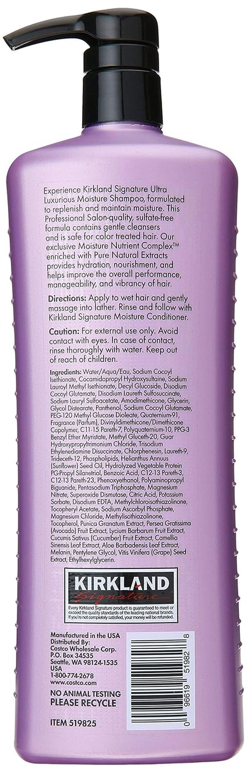 Kirkland Signature Moisture Shampoo - Hydrating Formula for Dry Hair | 33.8 Fl Oz (2 Pack)
