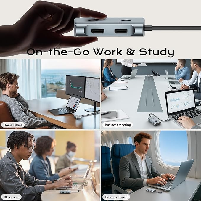 AI Laptop Docking Station with Dual 4K Monitor, Language Translator & Voice Transcription Dock, TOPOINT 7-in-1 USB C Hub 100W PD Charging for MacBook Dell HP, Home Office Remote Work Business Travel