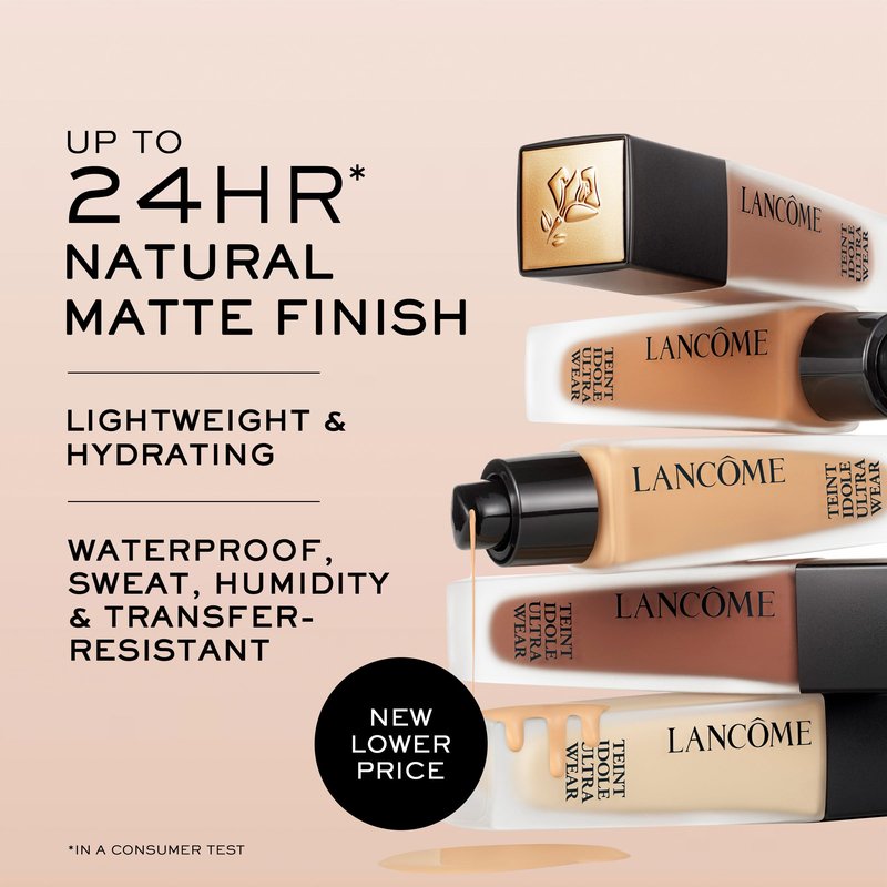 Lancôme Teint Idole Ultra Wear Natural Matte Foundation- Longwear, Medium-Full Coverage, Natural Finish, Waterproof & Hydrating - 355N (Medium Skin with Neutral/Peachy Undertones), 1 Fl Oz