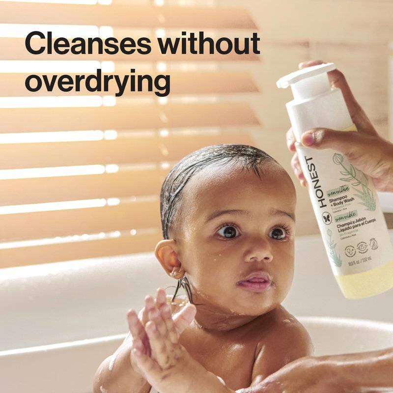 The Honest Company 2-in-1 Baby Shampoo & Body Wash, Fragrance-Free, Gentle, Tear-Free, Hypoallergenic, Naturally Derived, Sensitive Skin, 18 fl oz
