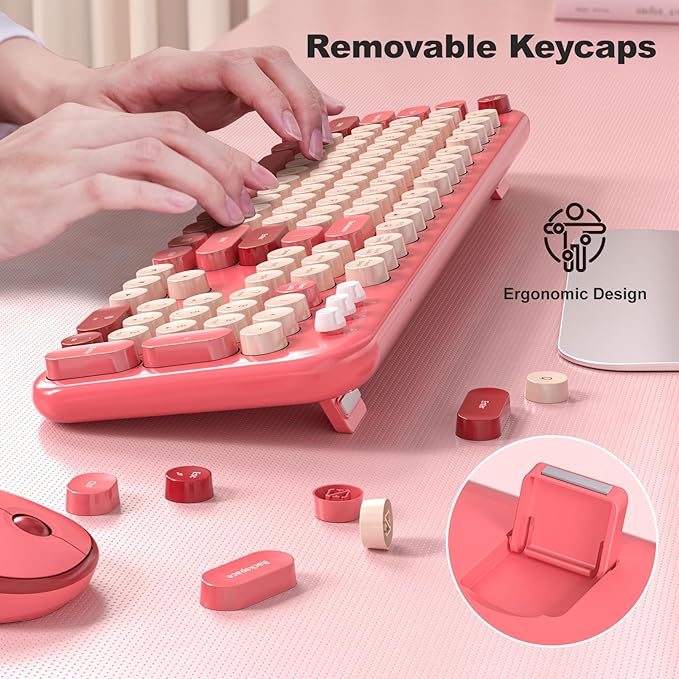 KNOWSQT Wireless Keyboard and Mouse Combo - Lovely Red 2.4G Full-Sized Colorful Keyboards, Round Keycap USB Dongle Plug Play Cute Keyboards for Windows, Laptop, PC, Desktop, Mac