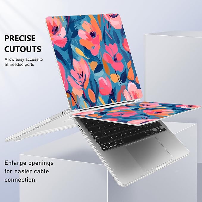 Lepeoac Case for MacBook Pro 13 inch Case M2 2022-2016 A2338 M1 A2251 A2289 A2159 A1989 A1708 A1706, Plastic Hard Shell + Keyboard Cover + Dust Plug, Flowers Print