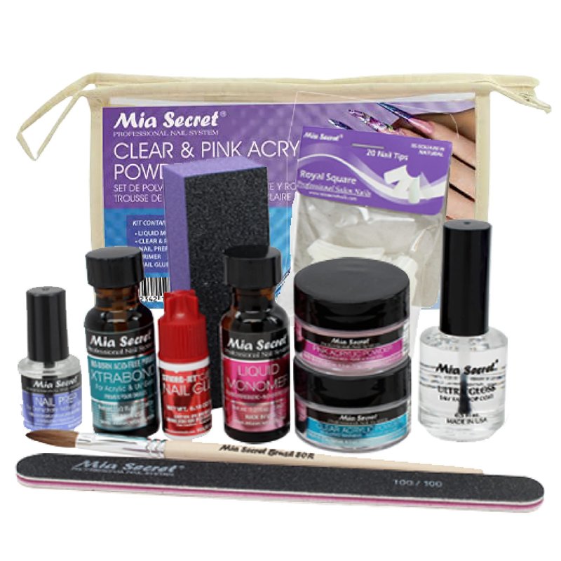 Mia Secret Acrylic Nail Kit/set For beginners - Nails Kit With Pink Acrylic Powder and Clear Acrylic Powder With Everything - Starter Kit de Uñas Acrilicas Mia Secret - Uñas Completo