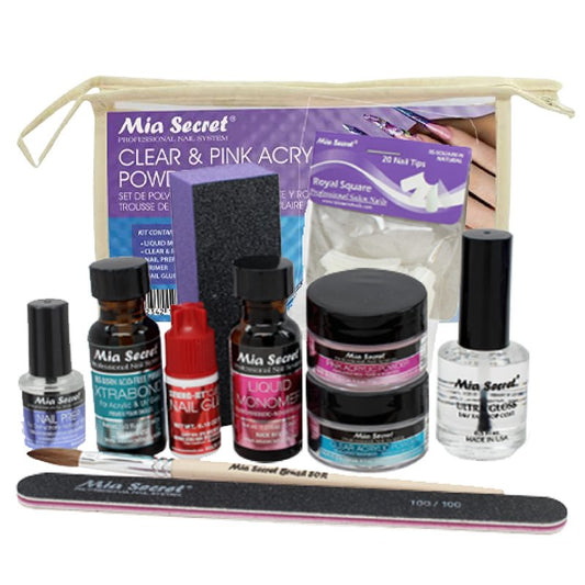 Mia Secret Acrylic Nail Kit/set For beginners - Nails Kit With Pink Acrylic Powder and Clear Acrylic Powder With Everything - Starter Kit de Uñas Acrilicas Mia Secret - Uñas Completo