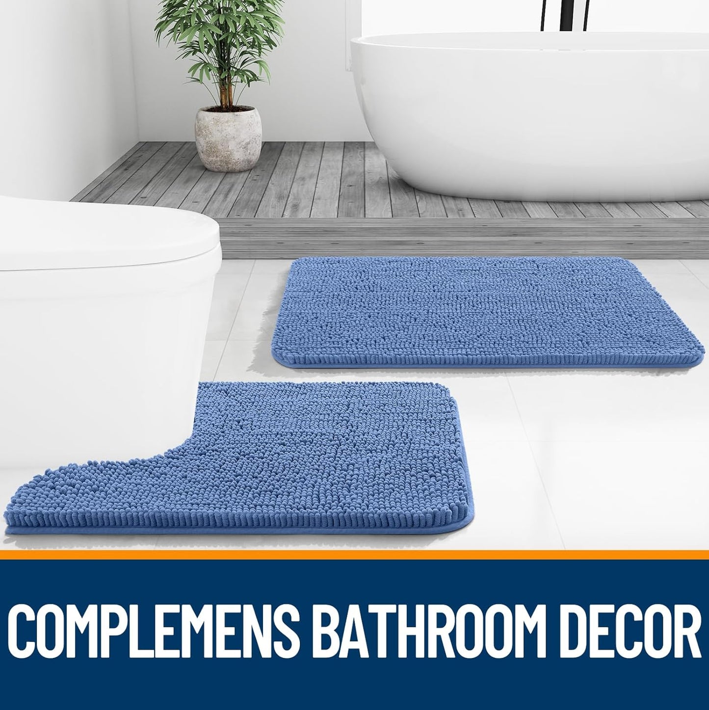 OLANLY Bath Rugs - Extra Soft Chenille, Quick-Dry & Machine Washable | 36x24, Cornflower Blue