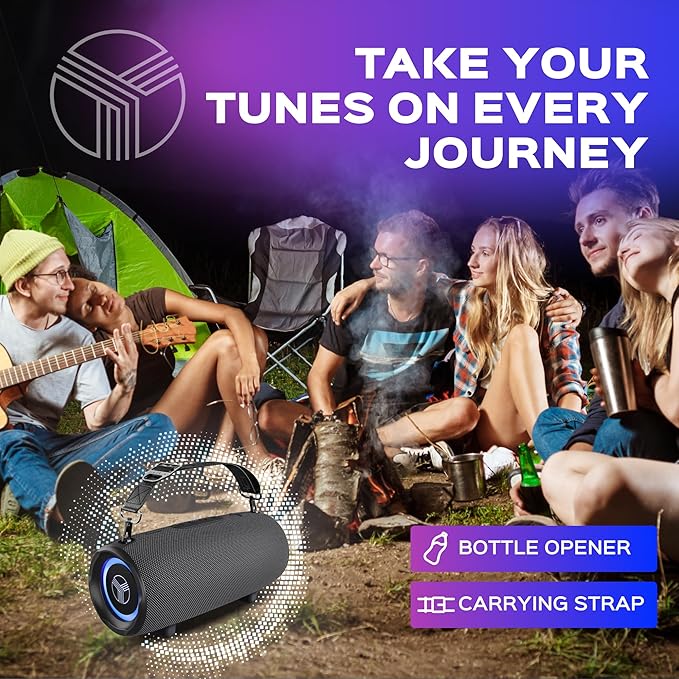 TREBLAB Loud Portable Wireless Bluetooth Speaker, 60W Deep Bass, IPX7 Waterproof Outdoor Speaker, 20H Rechargeable Battery, Built-in Powerbank, TWS Stereo Pairing, Mic, USB-C, Carrying Strap - HD-Max