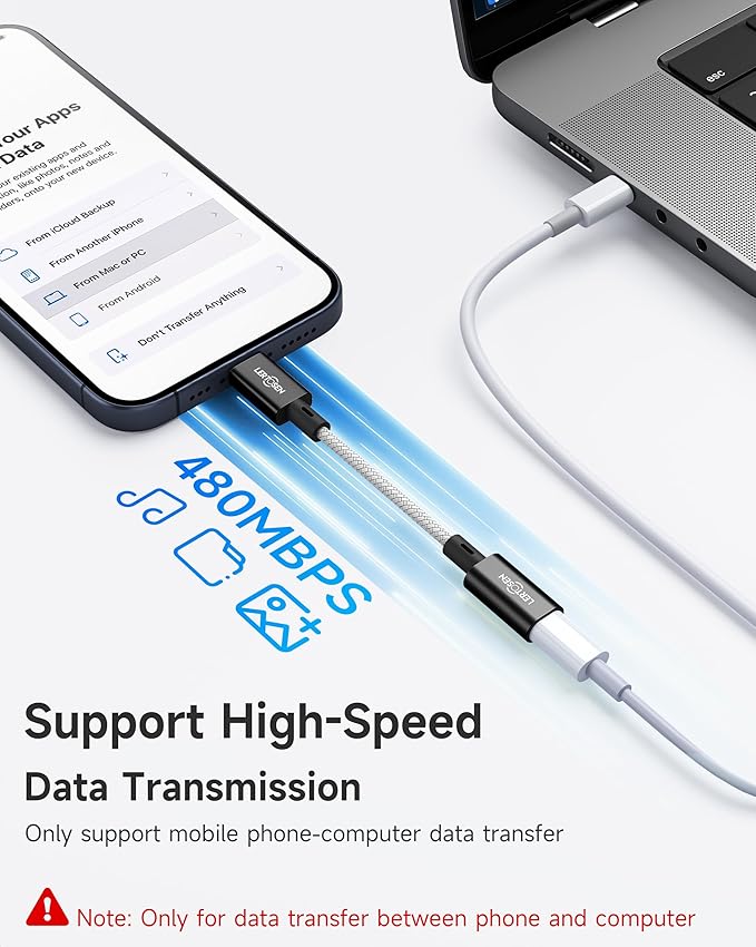 2 Pack Lightning to USB C Adapter, Fast Charging & Data Sync Adapter for iPhone 17 16 15 Pro Max Plus to USB-C, Compatible with Samsung S25/S24/S23, Not for Audio/OTG (Black)