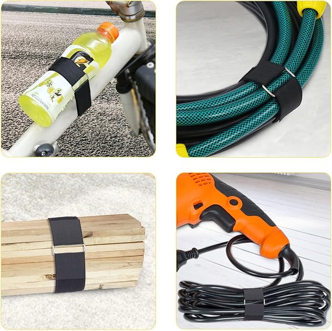 YMCRLUX 1.5"x32ft Hook and Loop Straps with 30 Metal Buckles, Adjustable Fastening Cable Straps, Cut-to-Length Cinch Strap, Reusable Nylon Securing Cord Ties for Organizer or Storage, Black