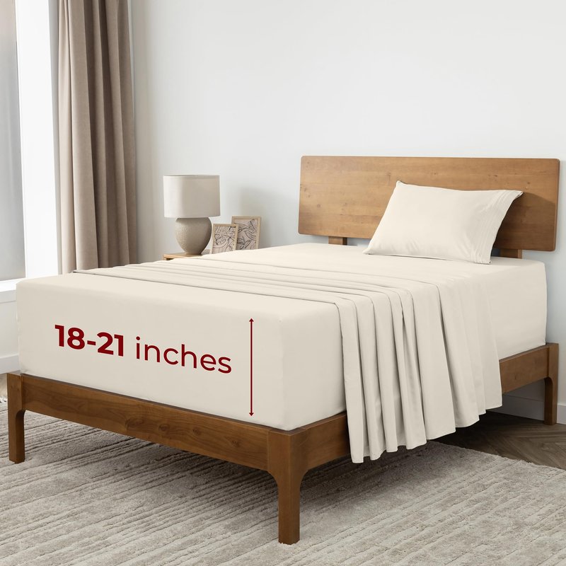 Mellanni Extra Deep Twin XL Sheets - 3 PC Iconic Collection Bedding - Luxury, Ultra Soft, Cooling Bed Sheets - Wrinkle, Fade, Stain Resistant (Twin Extra Long, Golden Ivory)