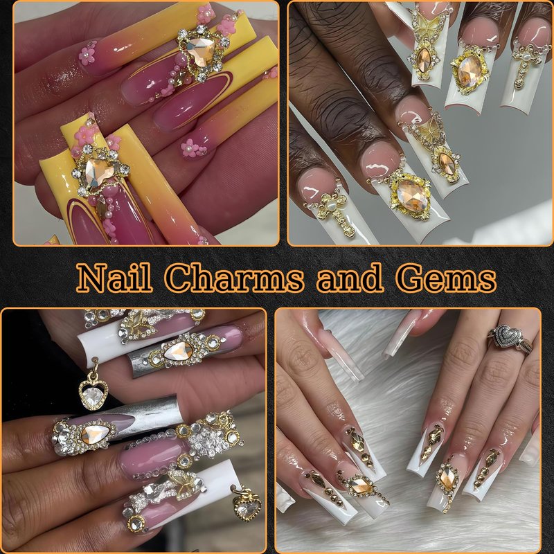 ZUMILLMN Gold Nail Charms, Gold Nail Charms, 20Pcs 3D Nail Charms 20 Styles Metal Nail Art Charms Champagne-Color Gem Charms for Nails（Champagne-Color Gem）