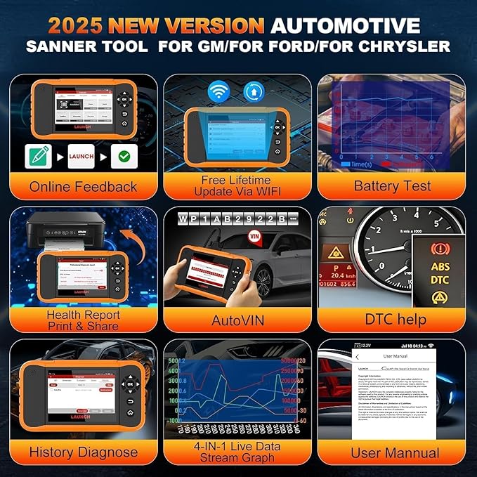 LAUNCH Creader Elite 2.0 FGC OBD2 Scanner,ECU Code, Bi-Directional Scan Tool for Ford, for GM, for Chrysler,100+ Reset, Full System Diagnose, FCA AUTOAUTH, AUTOVIN, Lifetime Free Update