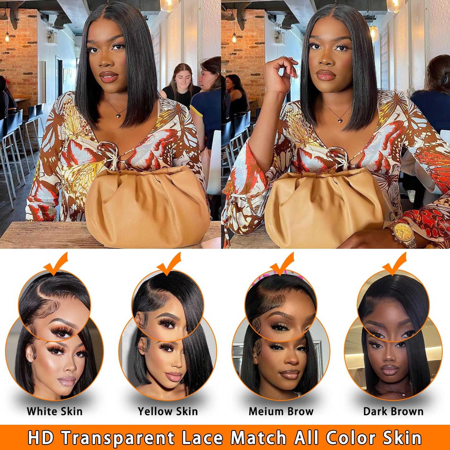 Baseze Bob Wig Human Hair 13x4 Frontal Lace Wig Short Straight HD Lace Front Bob Wigs for Black Women Human Hair Glueless Pre Plucked Hairline with Baby Hair 180% Density (12 Inch,Natural Black