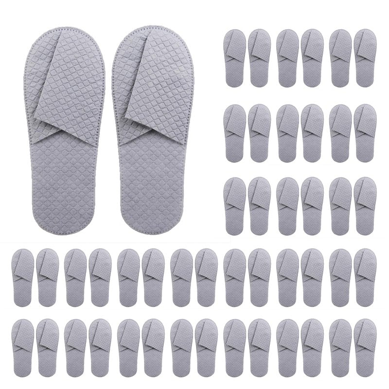 16 Pack Premium Spa Slippers Cooling Breathable Design Non Slip for Hotels Travel Home Use Bulk Value Set with Transparent Pouch（gray）