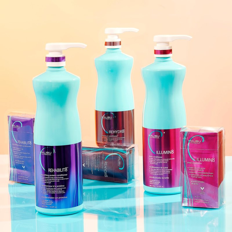 Malibu C REHABILIT8 Smoothing Protein Conditioner (6 Packets) - Replenishes Hair Protein & Amino Acids to Prevent Breakage - Hydrating Conditioner for Damaged Hair
