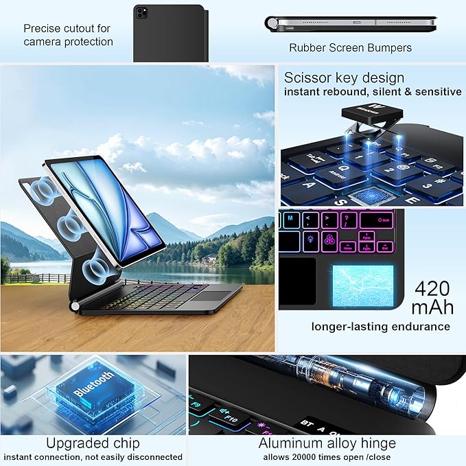 GGQFGTOJ Keyboard Case for iPad Air 13 inch (M3 2025/M2, 2024),iPad Pro 12.9 inch (3/4/5/6th Gen)，Magic-Style Magnetic – Floating Cantilever Stand – Backlit Keyboard Case with Multi-Touch Trackpad