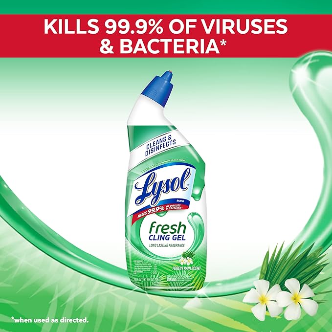 Lysol Toilet Bowl Cleaner Gel, For Cleaning and Disinfecting, Stain Removal, Forest Rain Scent, 24 Oz (Pack of 4) - With 1ct Auto In-The-Bowl Toilet Cleaner, Ocean Fresh