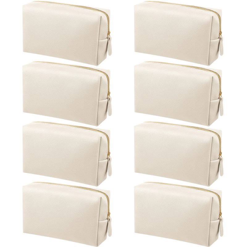 Dunzy 8 Pcs Makeup Bag Pu Leather Cosmetic Pouch Waterproof Small Toiletry Bag Portable Cosmetic Organizer Water Resistant Storage Purse for Lady Women Daily Storage Travel Organizer (Beige,Medium)