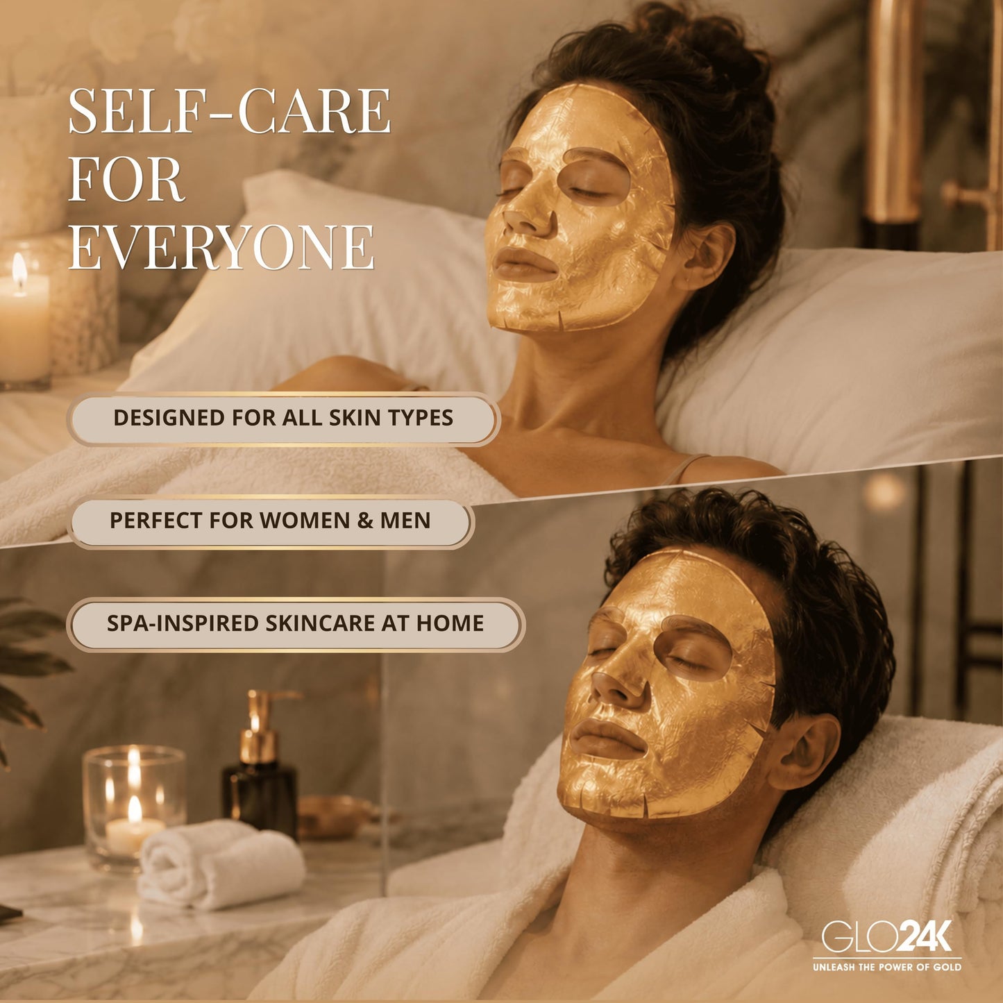 GLO24K Collagen Face Mask – 24K Gold Face Mask, Hydrating Facial Mask with Hyaluronic Acid, Anti Aging Face Mask, Gold Hydrogel Mask for Skin Care, 5 Pack