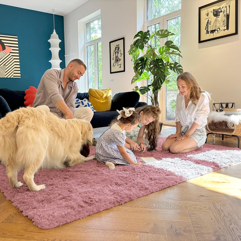 OLANLY 6x9 Machine Washable Large Area Rugs for Living Room, Bedroom, Soft Fluffy Shaggy Bedside Rug, Indoor Floor Carpet for Kids Girls and Boys, Dorms, Nursery, Home Decor Aesthetic, Pale Pink