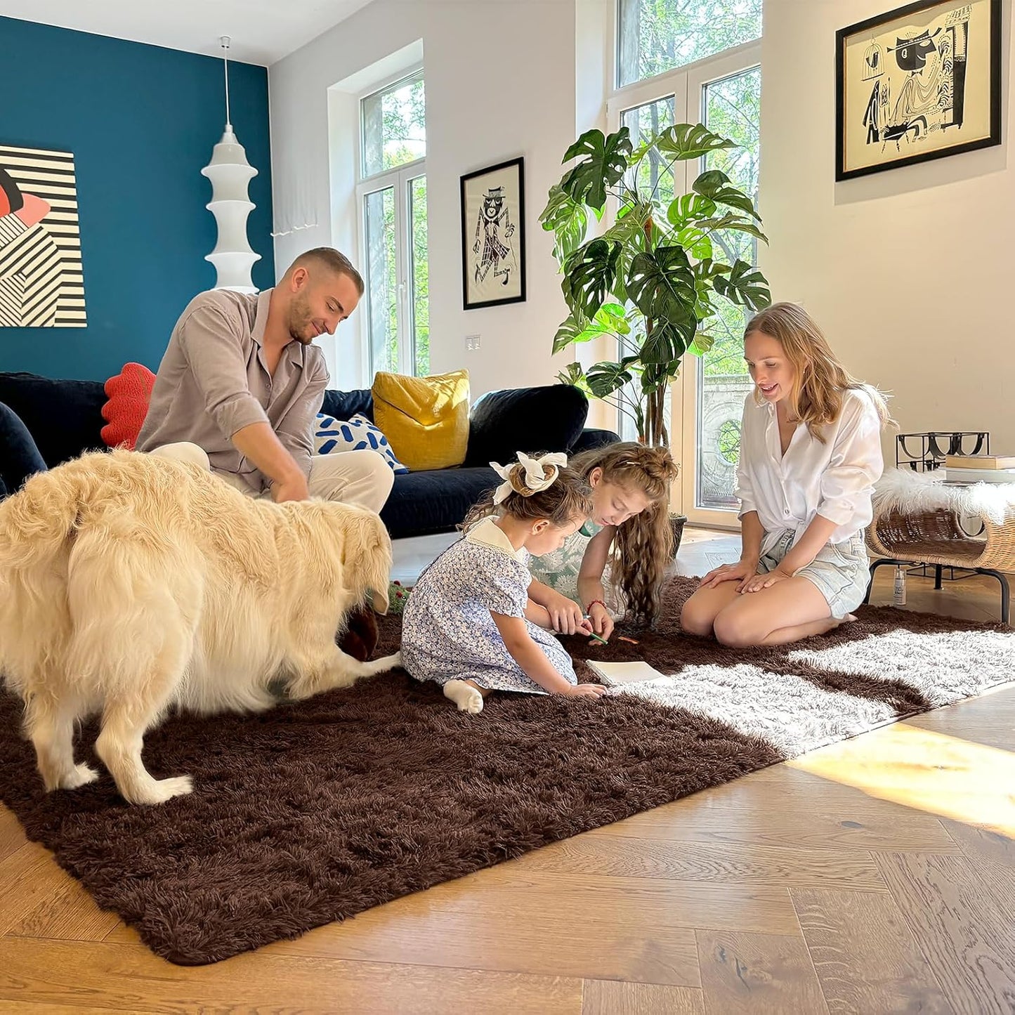 OLANLY Large Area Rug - Soft Fluffy Shaggy Carpet for Living Room & Bedroom | Machine Washable, 8x8 ft, Aesthetic Home Decor