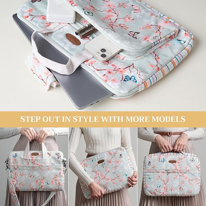 Maison d'Hermine Laptop Bag with Pocket Upto 15.5 inch Stain and Water Repellent Cotton Canvas Spring Summer (Blossoms in Spring)