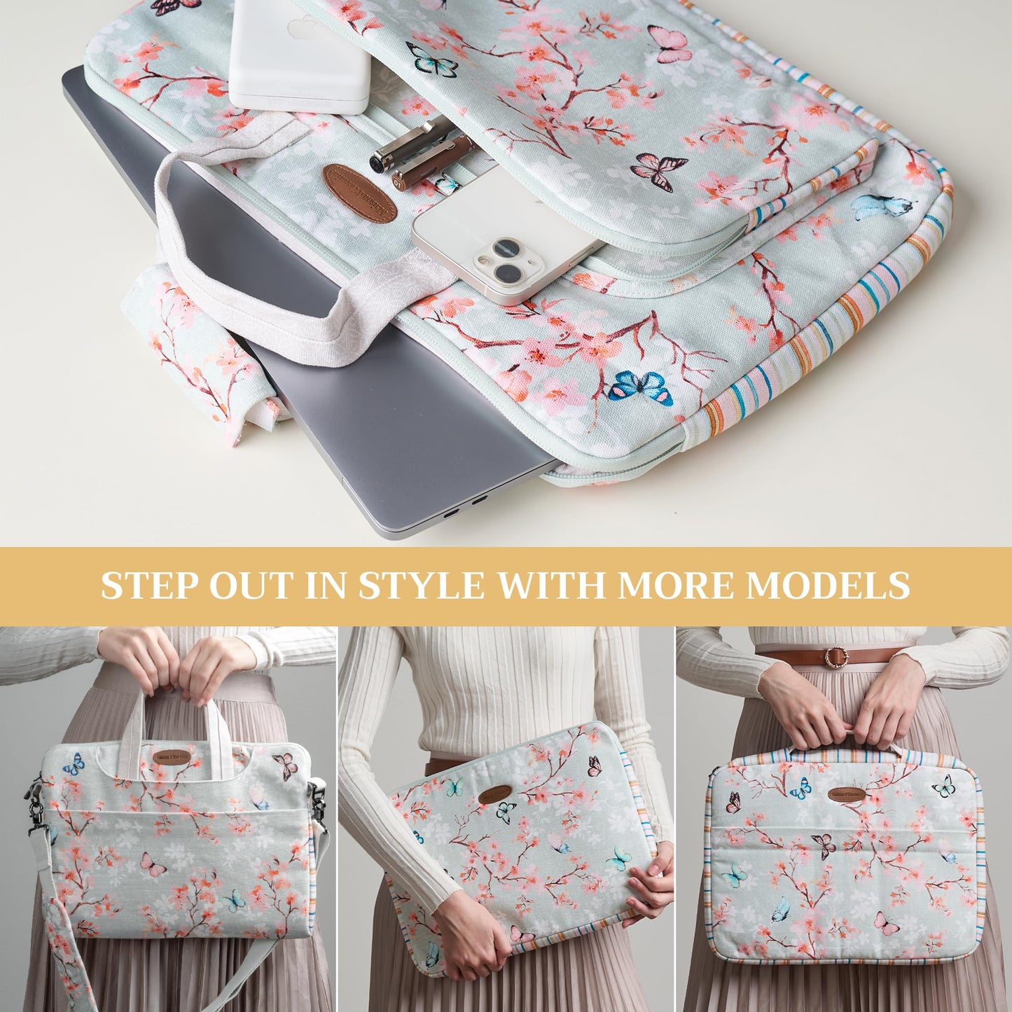Maison d'Hermine Laptop Bag with Pocket Upto 13.5 inch Stain and Water Repellent Cotton Canvas Spring Summer (Blossoms in Spring)
