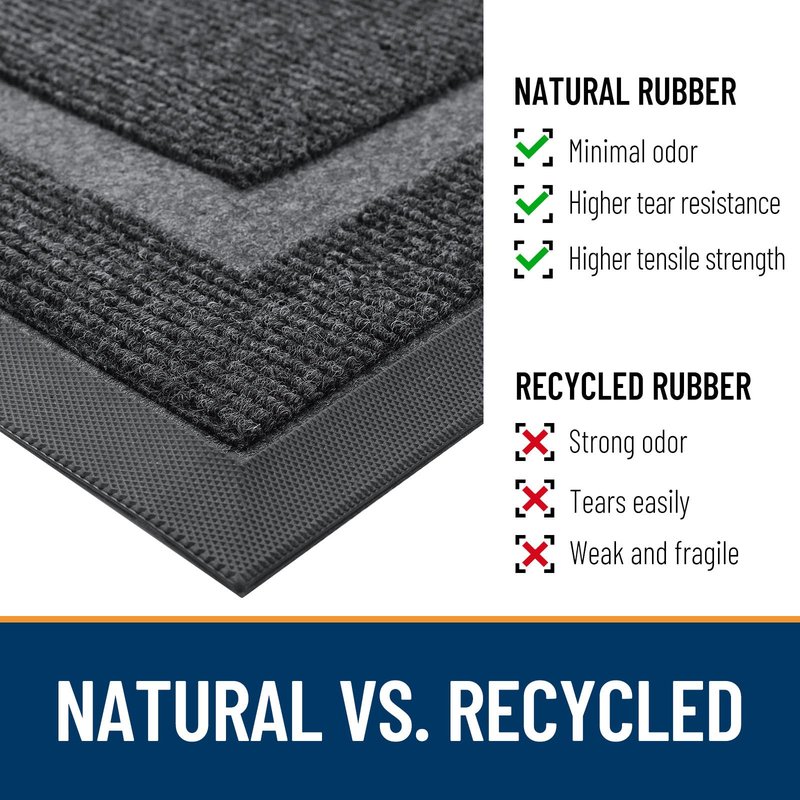 OLANLY Front Door Mat Indoor Outdoor Entrance, Waterproof All-Season, All-Weather Doormat, Sturdy Natural Rubber, Fade Resistant, Low Profile, Easy Clean Patio Porch Entryway Mat, 59x20, Grey