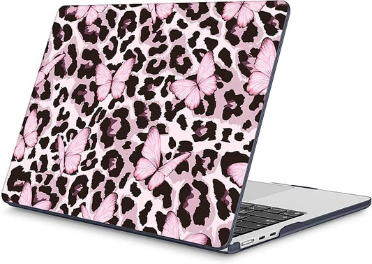 Mektron for 2026 MacBook Air 13-inch M5 Laptop Case A3449 with 13.6-inch Liquid Retina Display Fits 2025 A3240 M4 2024 A3113 M3 2023 A2681 M2 Shell for MacBook Air 13.6", Leopard Pink Butterfly