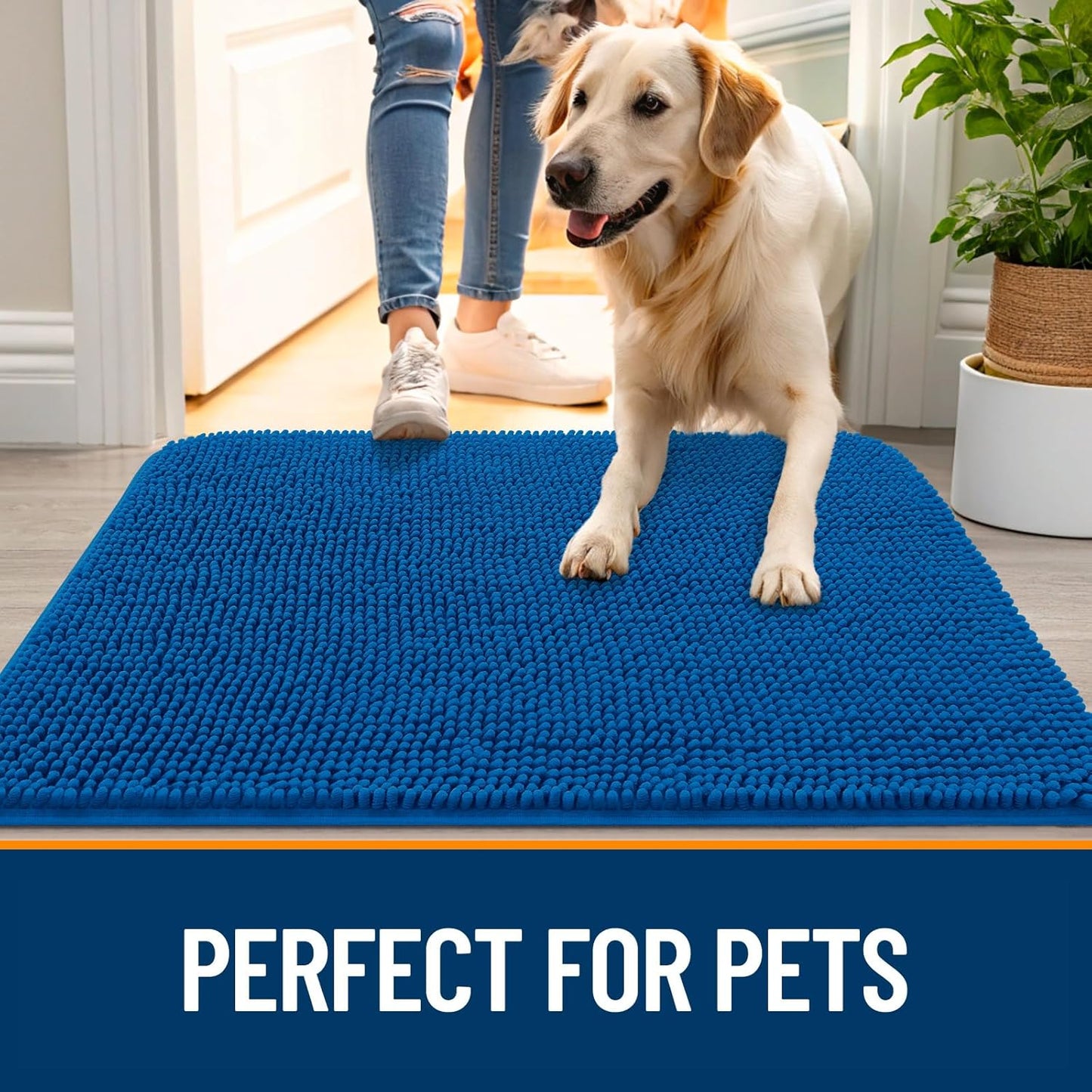 OLANLY Dog Door Mat - Absorbent Non-Slip Washable Doormat for Muddy Paws | 70x24 Deep Navy Blue