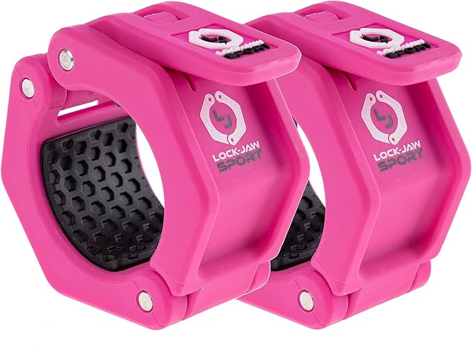 Lock-Jaw Barbell Collars Sport Olympic Barbell Clamps 2 Pcs – Heavy Duty Bar Clamps for 2” & 50mm Olympic Bars – Secure Weight Bar Clamps for Strength Training & Home Gym Accessories – Pink