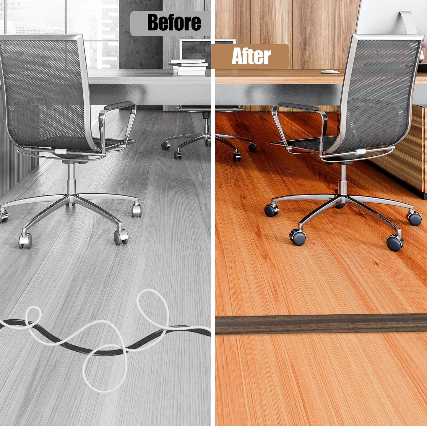 Floor Cord Cover Self Adhesive Cord Hider,3.3FT Cable Management, Extension Strip Protector for Wires, Prevent Cable Trips for Offices, Gyms, Exhibitions Cavity:0.3"(W) x 0.28"(H) Wood Walnut