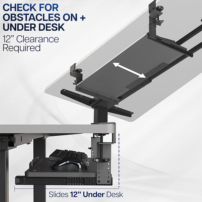 VIVO Large Height Adjustable Under Desk Keyboard Tray, C-clamp Mount System, 27(33 Including Clamps) x 11 inch Slide-Out Platform for Typing, Black, MOUNT-KB05HB
