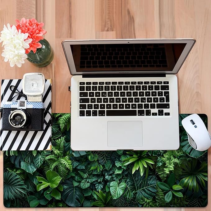 NITAHHHY Large Mouse Pad Monstera Leaf Gaming Desk Pad Computer Keyboard Non-Slip Waterproof Mouse Mat with Rubber Base and Stitched Edges Entertainment Office Writing Desk Mat 35.4 x 15.7 Inches