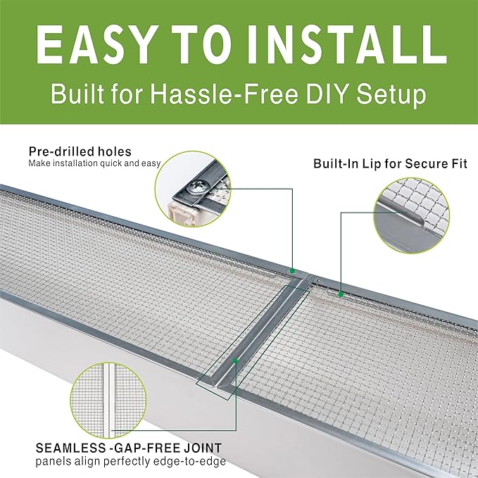 5 Inch Gutter Guard - Heavy Duty 100% Stainless Steel High-Flow Leaf Screen for Debris, Clog & Overflow Protection - Fits K-Style & Half-Round, Screws Included (50 FT, 15 pcs, 5in x 40in)