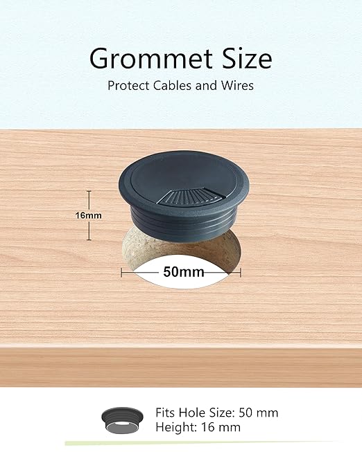 Bicafa 10 Pack Desk Grommet 50mm (2 inch) Bi-Metal Hole Saw Kit for Home Office,Cable Hole Covers,Black