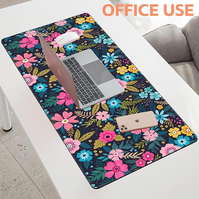 NIYLYNSYN Mouse Pad Large Bright Colorful Flowers Non-Slip Game Desk Mat with Stitched Edge Laptop Keyboard Desk Pad for Work Home Gaming (35.4 x 15.7 Inches)
